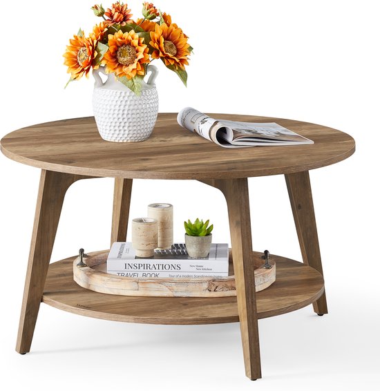 VASAGLE - Salontafel - Bijzettafel - Ronde - 2 Lagen - Eenvoudig te Monteren - Voor Woonkamer