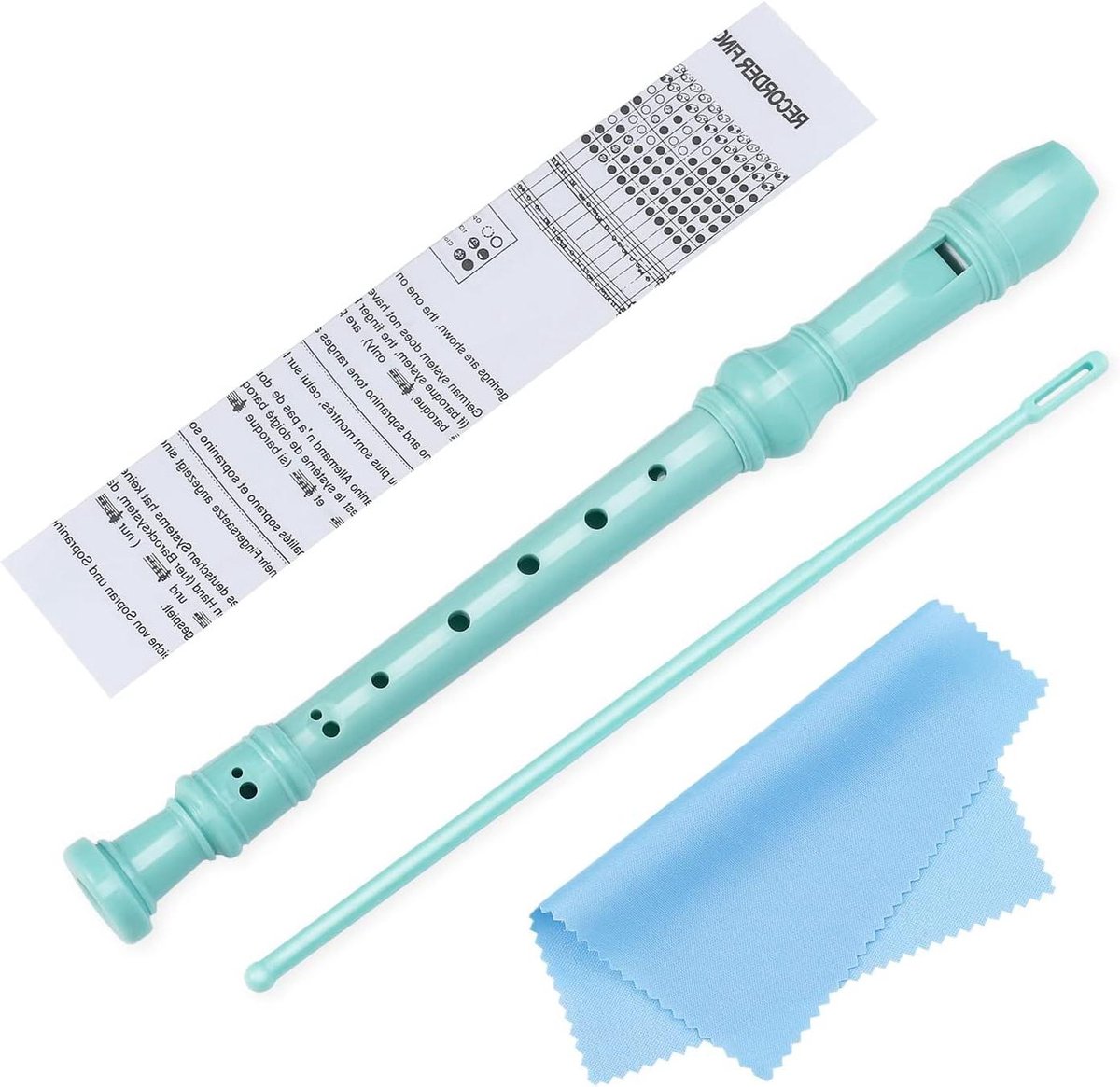 Blokfluit C Toets - Houten Fluit - Muziek Leren - 8 Gaten Duitse Greep - 3 Delen Set - Blauw