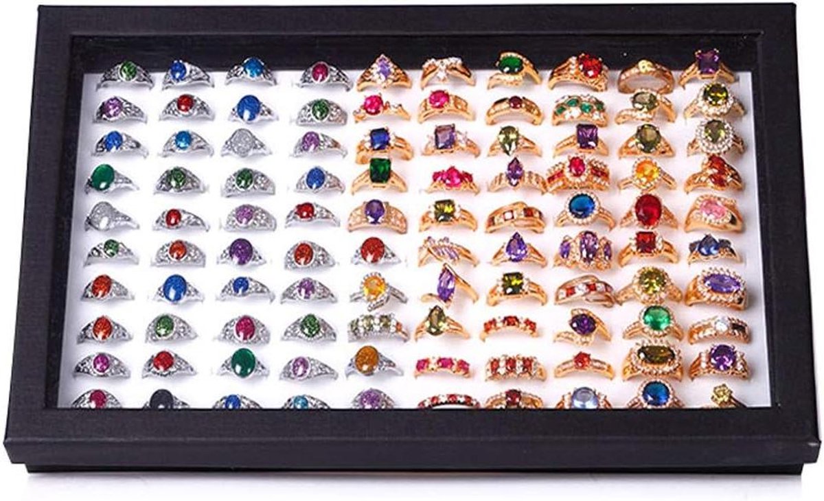 Ringen Display Tray - Sieraden Opberger - Ringen Presenteren - 100 Individuele Slots - 29x19x4.5cm - Zwart
