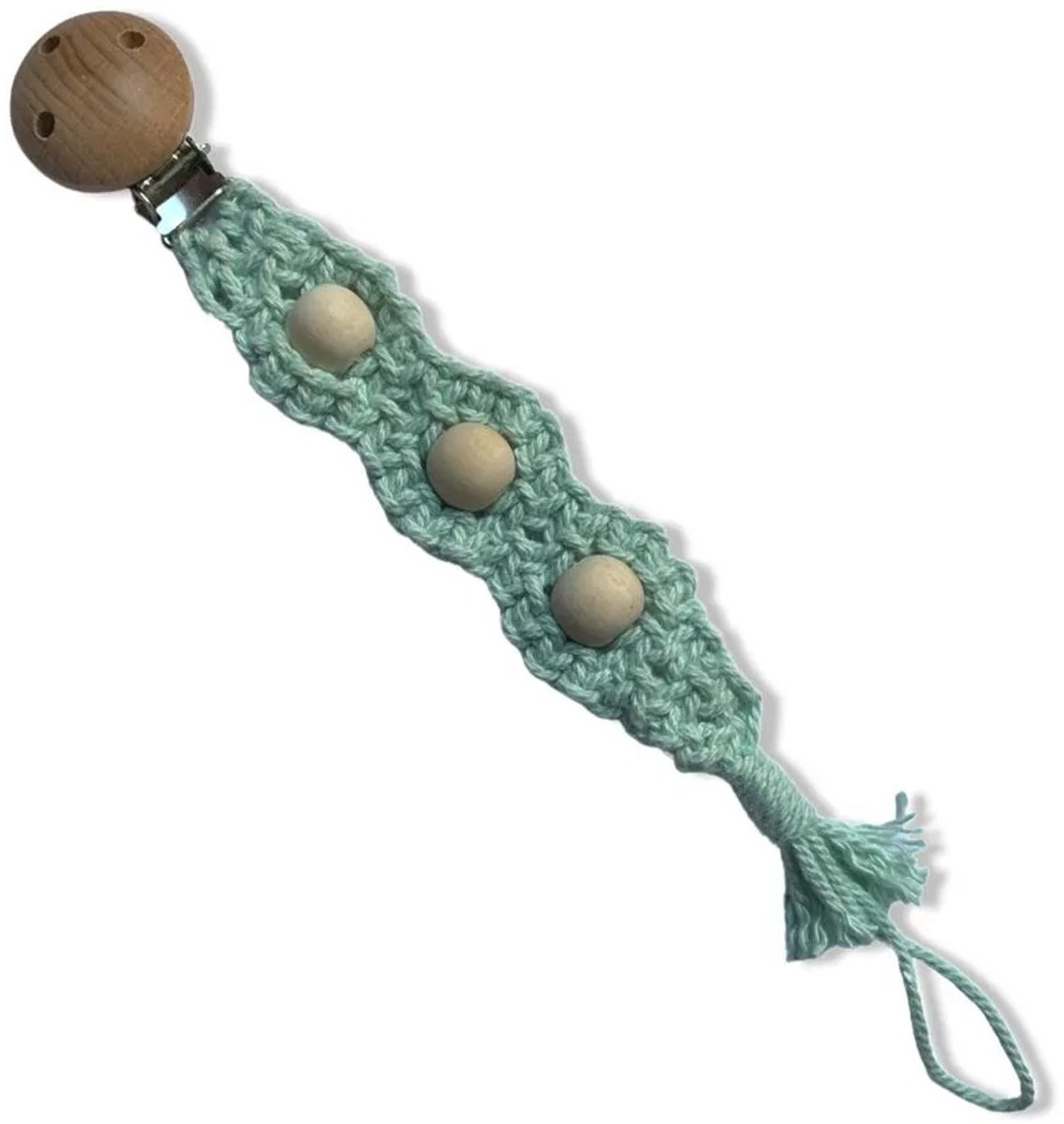 Speenkoord 'Sky' - Mintgroen Met Kralen - Katoenkoord - Handgemaakt in ons Macramé Atelier - Prijs per Stuk - Inclusief Verzendkosten