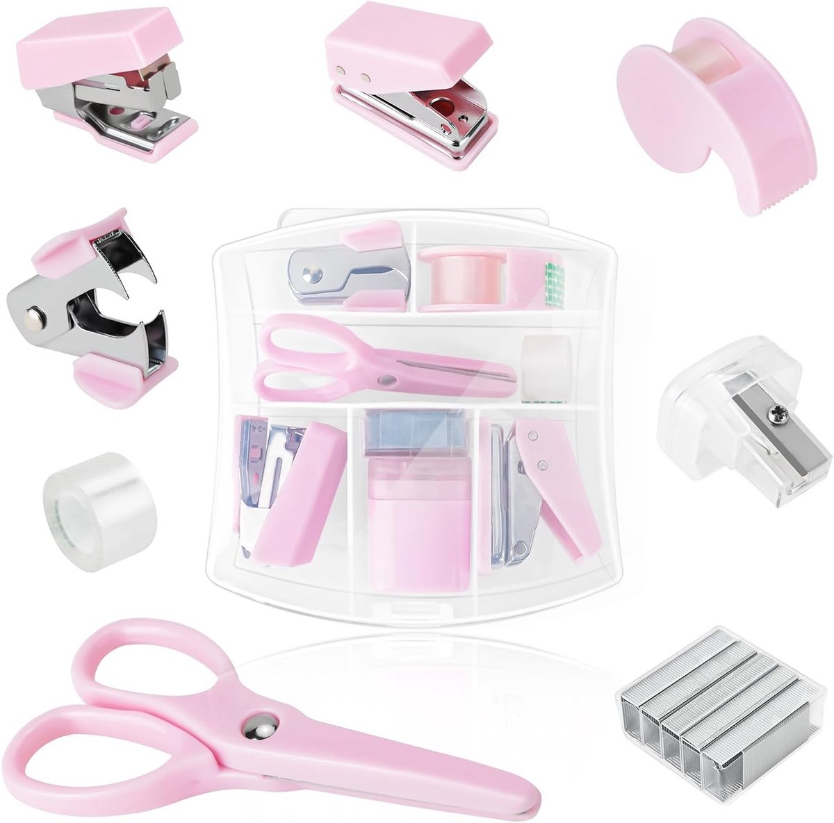 Complete 8-delige Kantooraccessoires Set met Kantoorbenodigdheden, Nietmachine, Schaar en Tape Dispenser voor Efficiënt Werken
