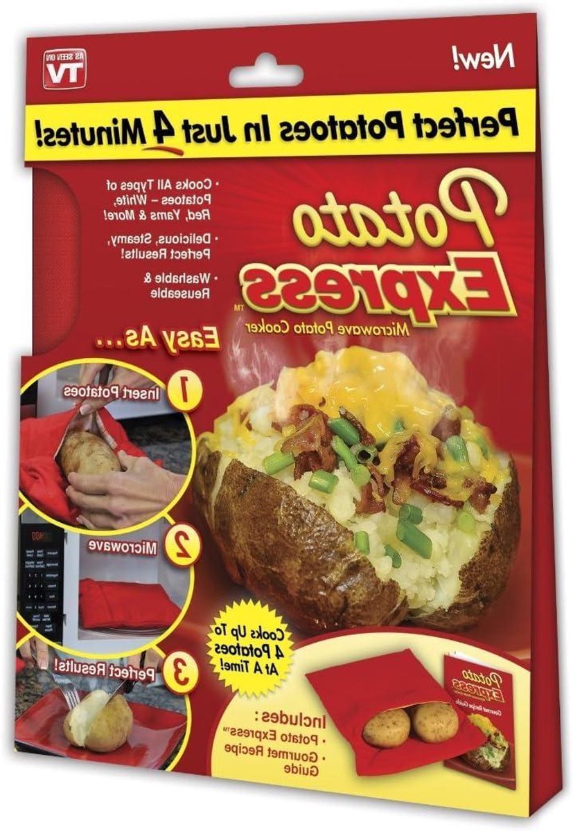 Magnetron Aardappelfornuis - Aardappel Koker - Snel Aardappelen Koken - Kookt 4 Aardappelen - 4 Minuten - Rood
