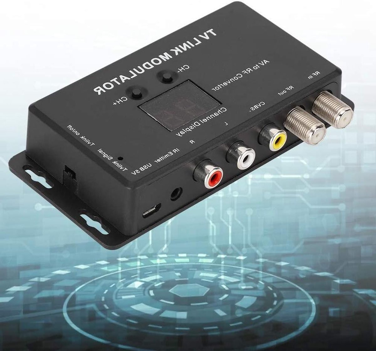 AV naar RF Converter - Mini TV Modulator - Oude Apparaten Aansluiten - Instelbaar Audio/Video Niveau - Draagbaar - Zwart