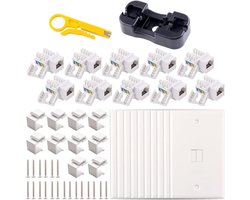 Cat6 RJ45 Keystone Jack Set - 32 Stuks met Keystone Modules, Wandplaten en Inserts voor Netwerkverbindingen