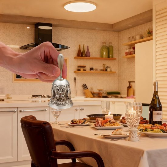 Koperen Bel - Dinerbel Servicebel - Aandacht Trekken - Helder Extra Luide Ring - 1 Aantal - Antiek Zilver — afbeelding 4