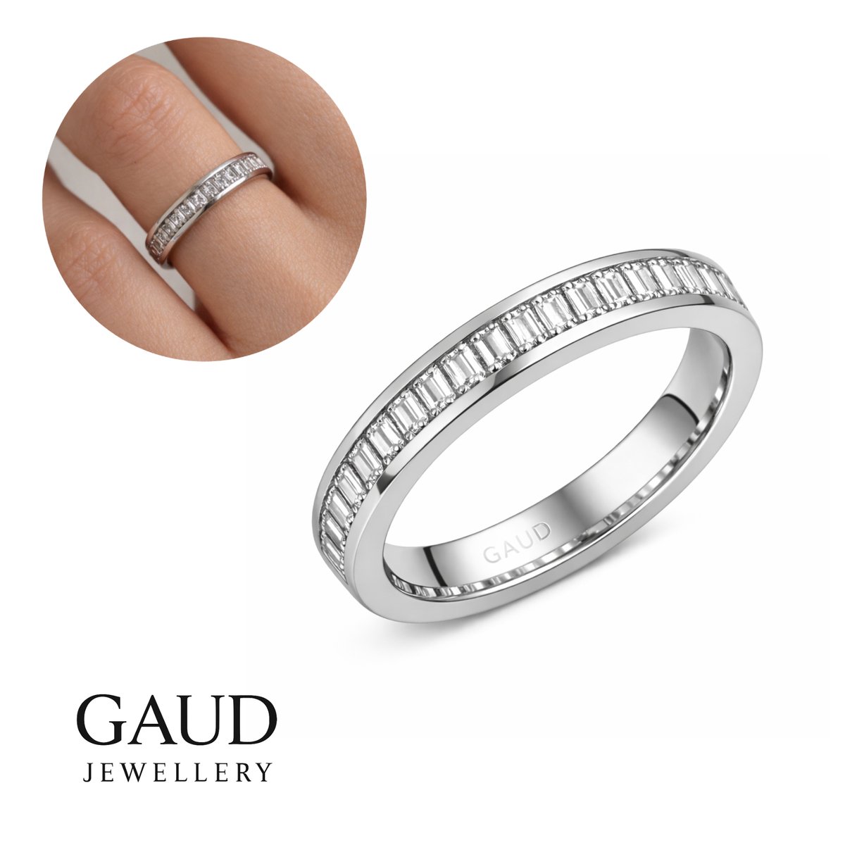 GAUD Signature Stone Band Ring – Zilverkleurig Stainless Steel – Doorlopende Stenen – Inclusief GAUD Gift Box – Maat 57