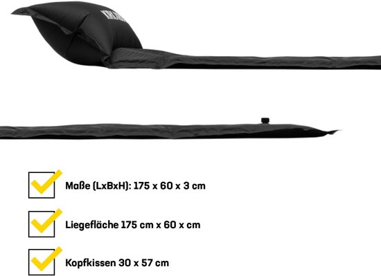 Zelfopblazende Slaapmat - Kampeer Mat Hoofdkussen - Outdoor Kamperen - Geïntegreerd Hoofdkussen - 175 x 60 x 3 cm - Zwart van Merkloos — afbeelding 5