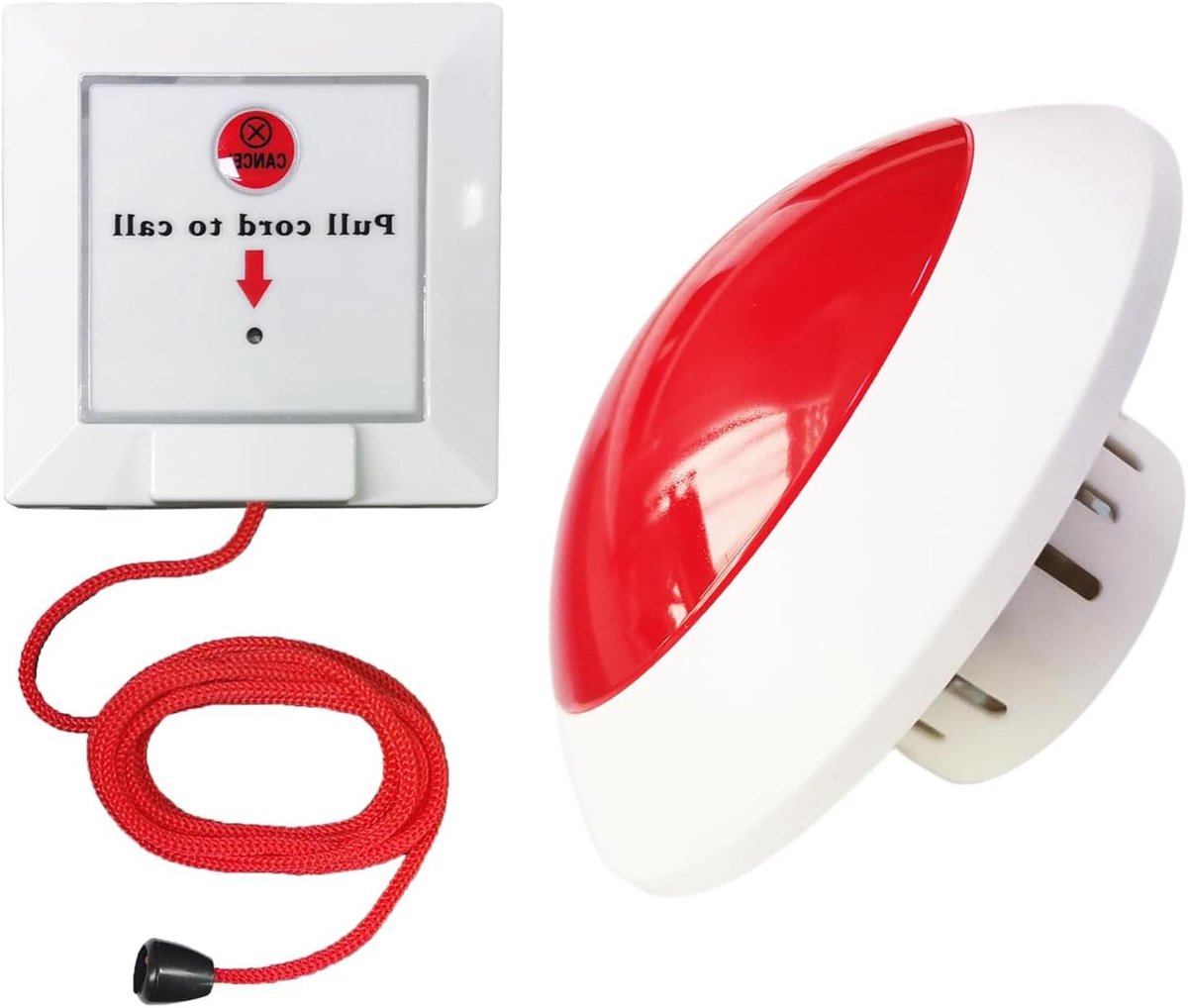 Noodalarm Trekkoord - Badkamer Alarm Systeem - Hulp Inroepen Noodsituaties - Hoog & Visueel Alarm - 150 Meter Bereik - Rood