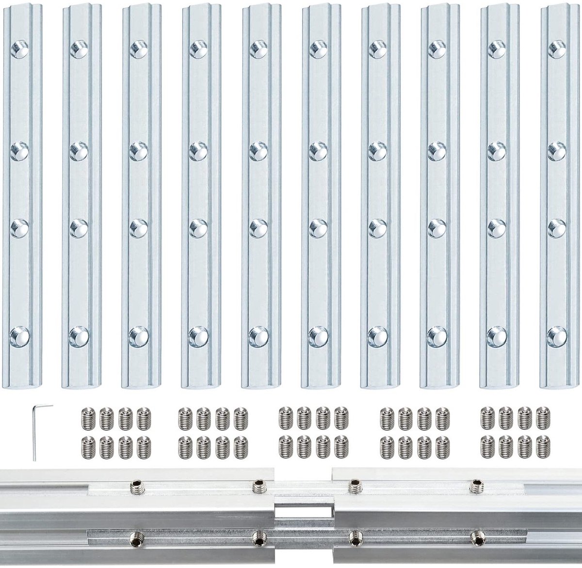 Verbindingsstukken Aluminium Profiel - Profiel connectors - Profielen Verbinden - Verzinkt Koolstofstaal - 180x16x5 mm - Zilver