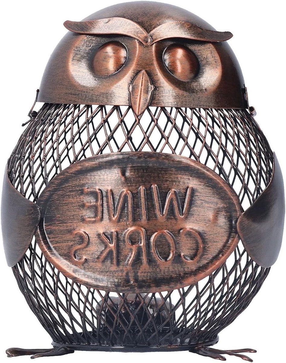 Wijn Kurk Container - Kurkhouder Vat - Wijn Opslag - Uil Vorm - 14.5 x 12 x 11.5 cm - Zwart