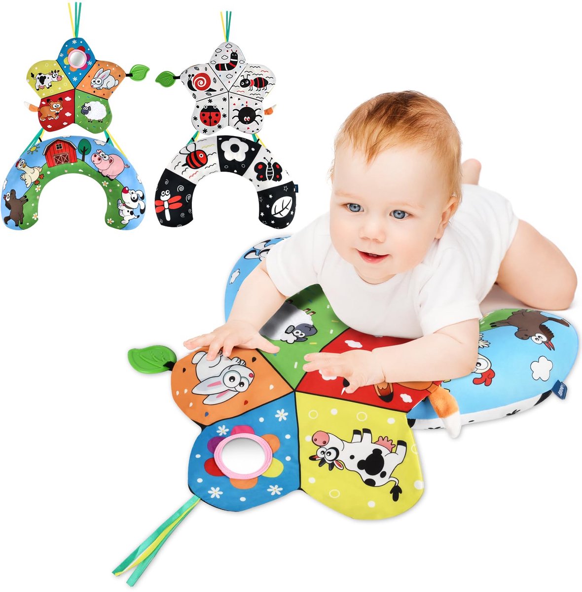 Muziekspeelkussen voor Pasgeborenen - Stimuleert Buikligging met Spiegel & BPA-vrij Materiaal - Sensorisch Babyspeelgoed met Muziek en Ontdekkingselementen - Geschikt voor Baby's vanaf de Geboorte