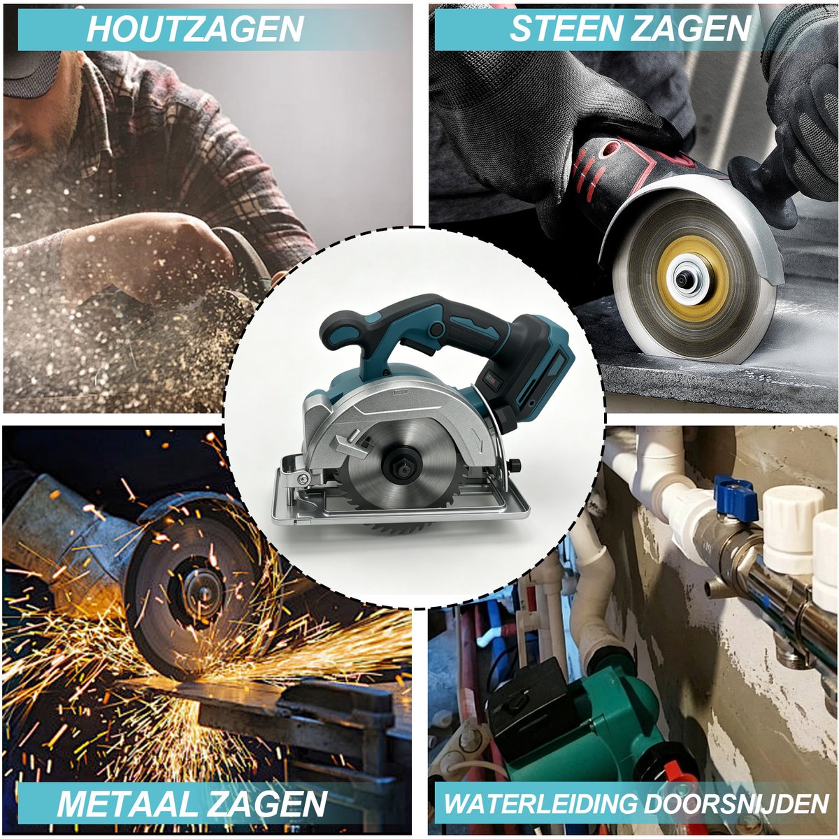 5-inch cirkelzaag, elektrische cirkelzaag met koperen motor, zaagblad, instelbare zaaghoek van 0° tot 90°, afschuining met één hand, 6200 tpm, blauw(Zonder elektrische handgreep) – foto 7