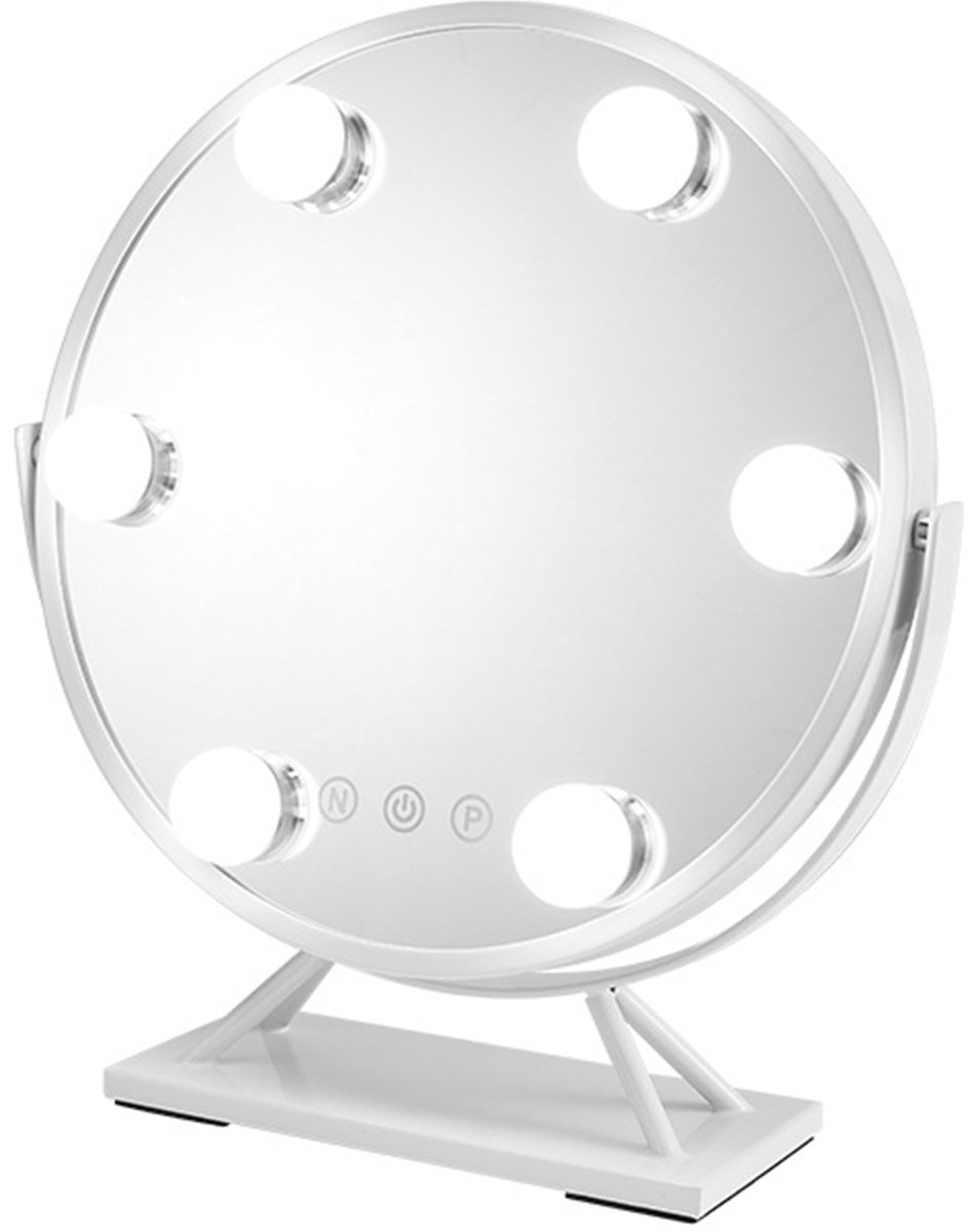 Hearyoo Make Up Spiegel met LED Verlichting - 3 Kleurstanden - 360° Draaibaar - Touch Bediening - Wit