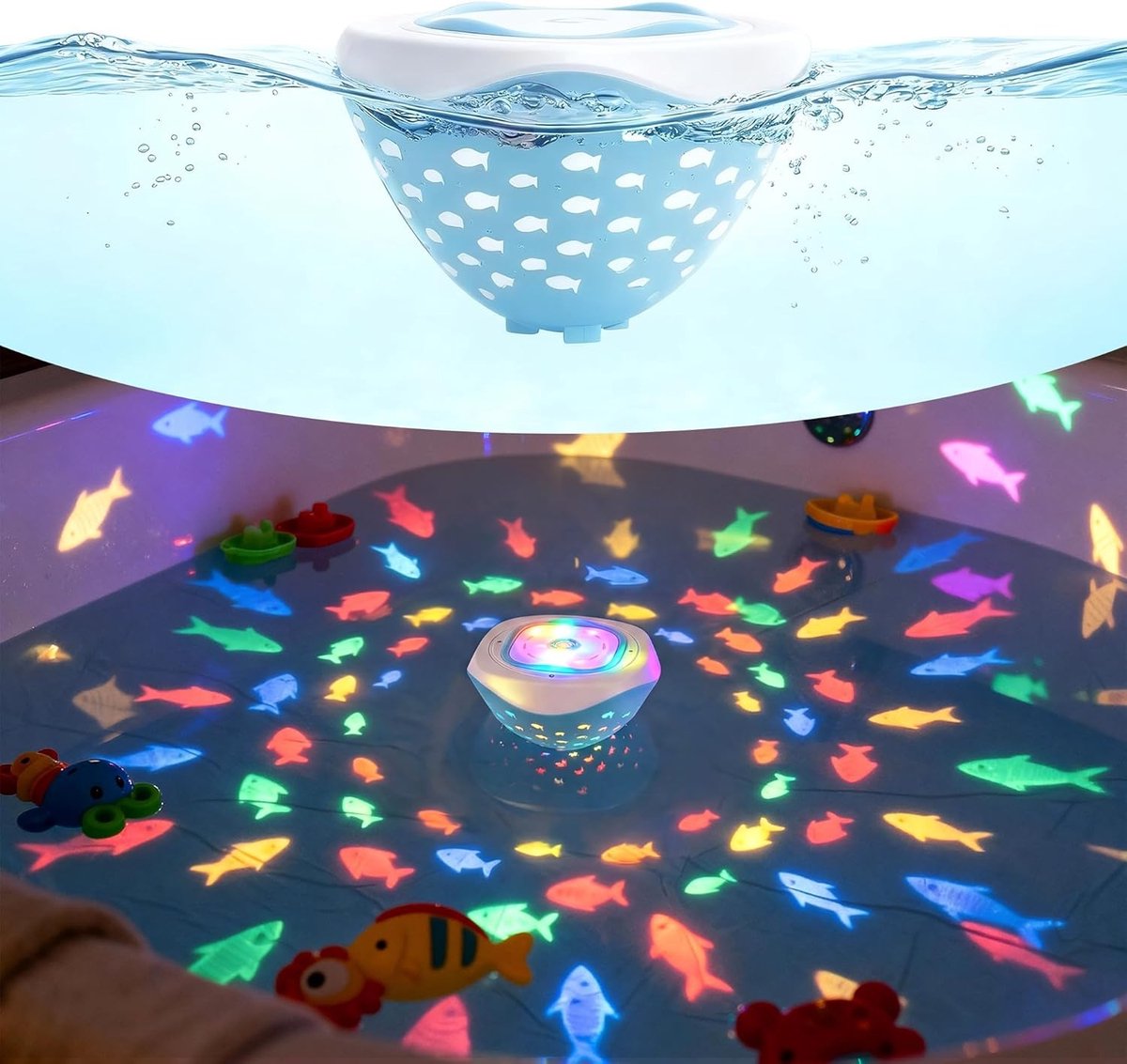 Drijvend badlicht, zwembadverlichting met kleurrijk vissenpatroon – geschikt als badspeelgoed, voor aquaria en diverse feestdecoraties (werkt op 3 AAA-batterijen, niet inbegrepen)