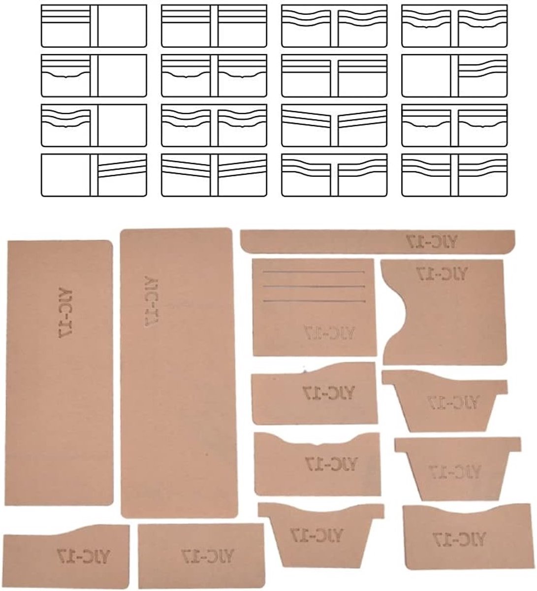 13-delige sjabloon voor portemonnees, kort portemonneesjabloon, DIY portemonnee materiaal, transparant leer voor accessoires maken