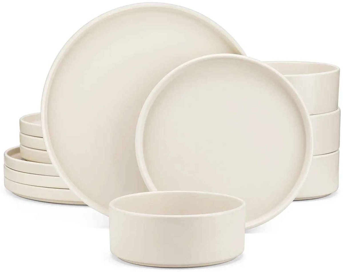 Casa Living Luxe Serviesset - 16 delig - Steengoed serviesset - Porselein - Dinerbord - Kom - Dessertbord - 4 persoons - Crème wit