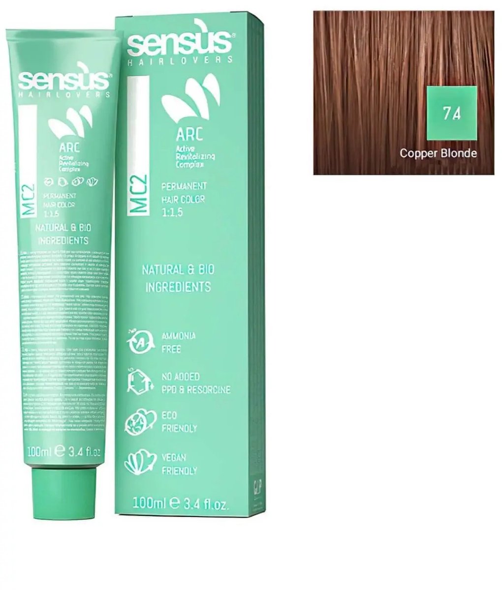 Vegan Hair Dye Sensus MC2 7.43 Medium Copper Golden Blonde 100ml