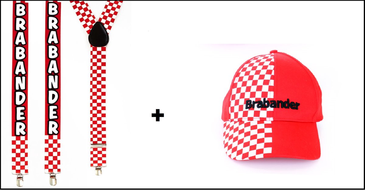 Baseball pet Brabander verstelbaar + Bretel Brabander - Festival Brabant rood/wit geblokt thema feest party