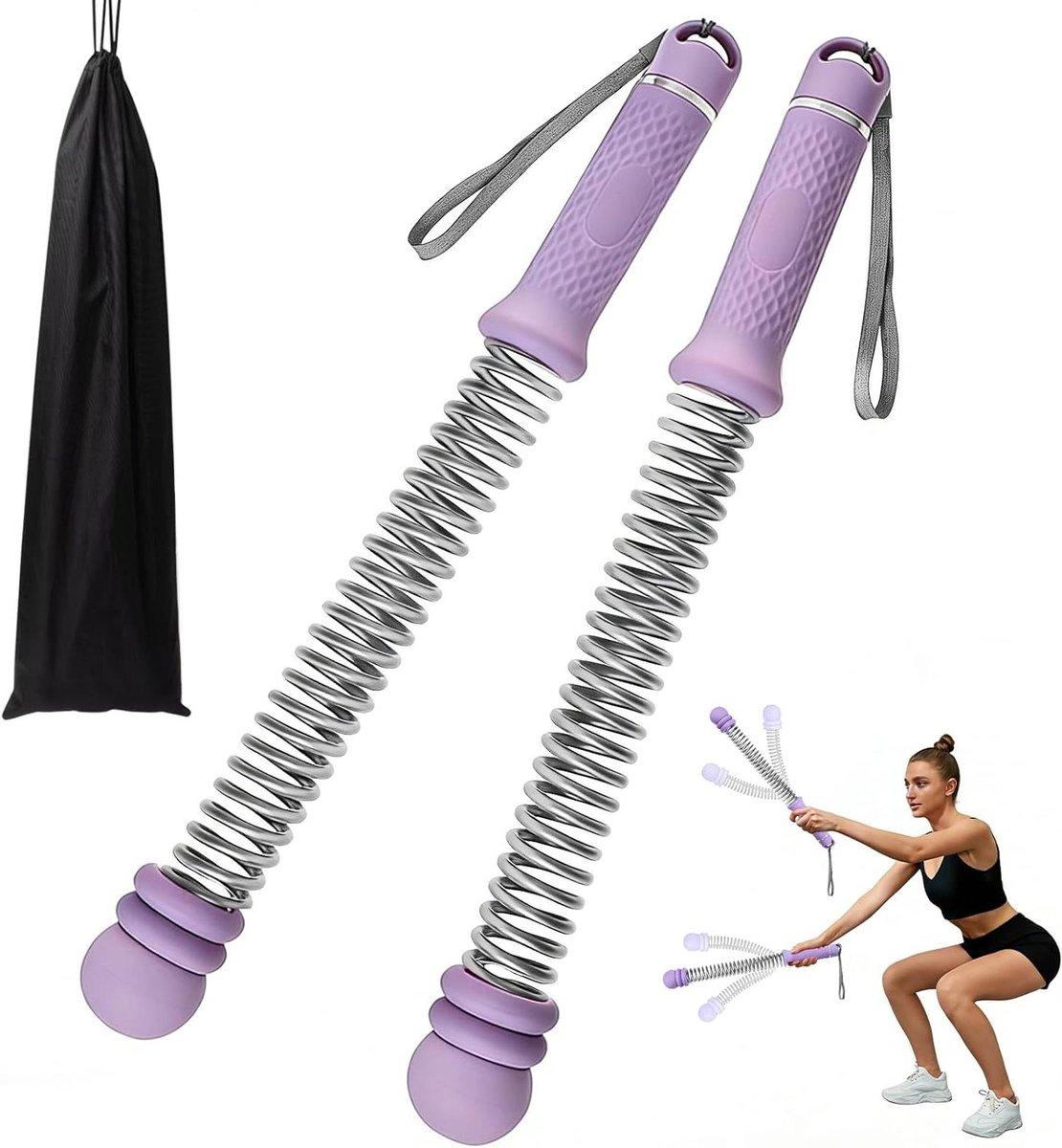 Vechttouw Set - Trainingskoord Krachttraining - HIIT Cardio Kracht - Draadloos met Gewichtringen - 2 stuks - Paars