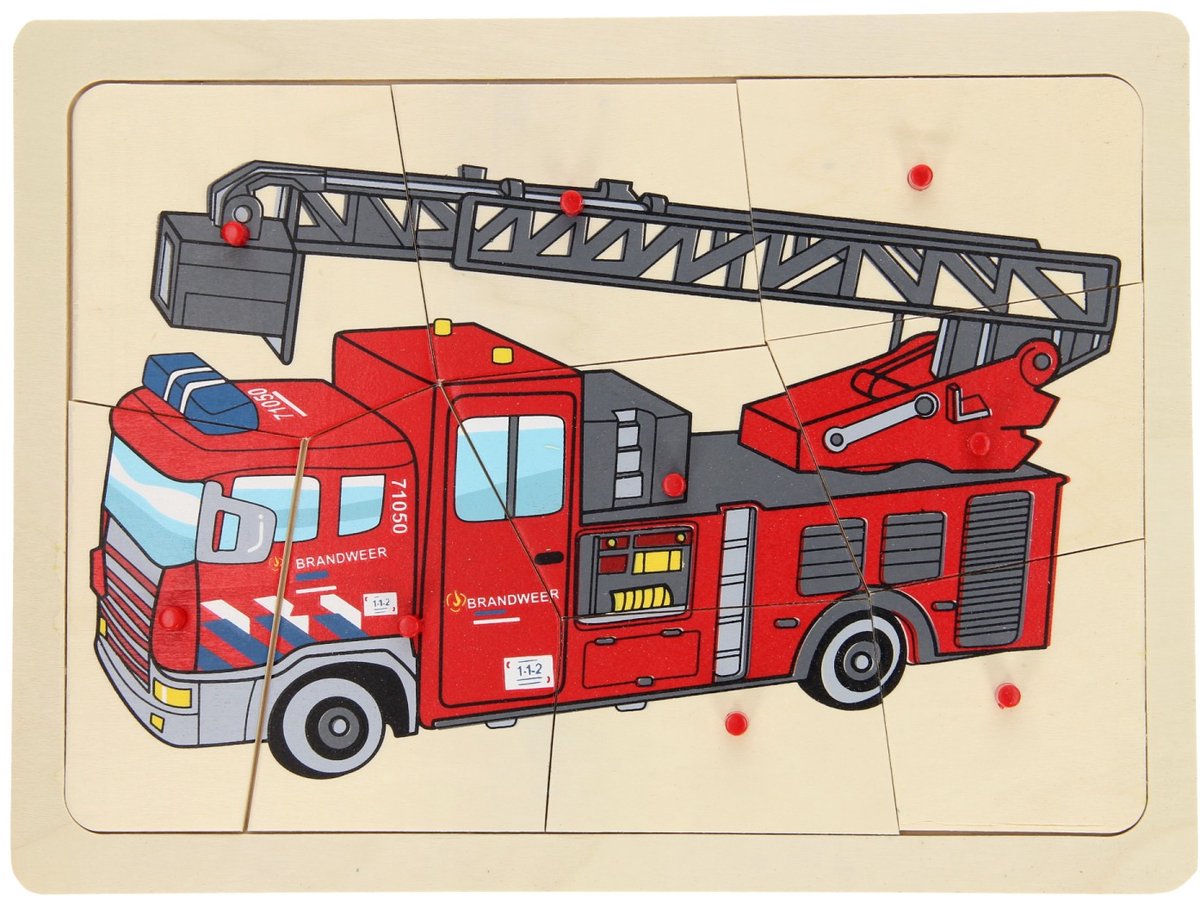 Houten Noppenpuzzel Brandweer. 9st.