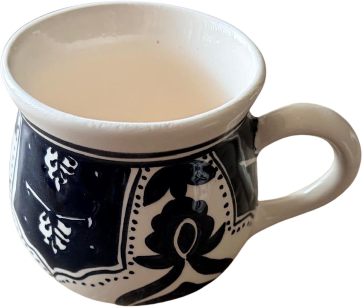 Dishes & Deco Mok Black Fond zwart wit 300 ml 14x9 cm - handgemaakt