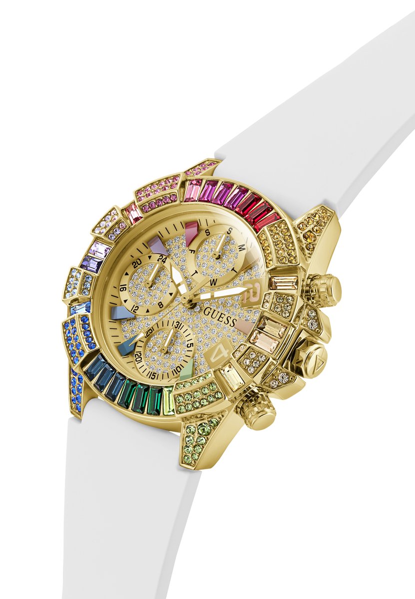 Guess True Quartz Analoog Horloge Wit Kast: 100% Roestvrij Staal | Armband: 100% Siliconen 39 mm GW1047L2