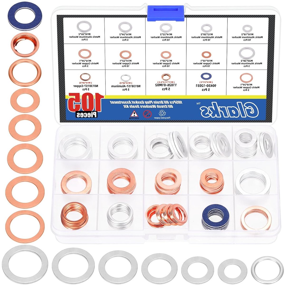 Complete Set van 105 Stuks Auto Olie Afvoerplug Pakking Kit met M10-M20 Aluminium, Koper en Staal - Olieafdichtingen en Vervangingsringen