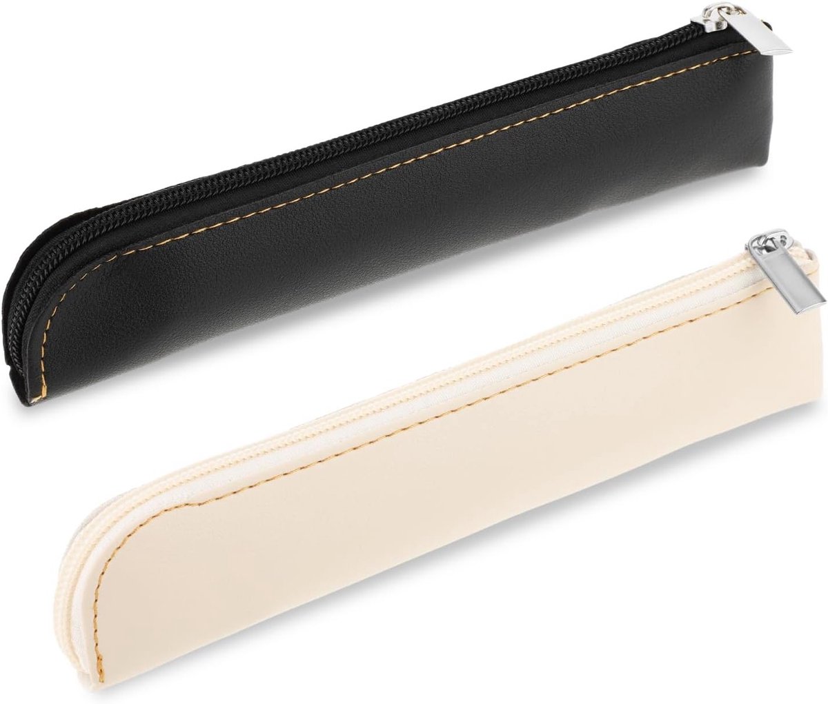 Slimme en Draagbare Pennen Etui Set van PU Leer, 2 Stuks voor 4-6 Pennen, Perfect voor School, Kantoor en Reizen, Inclusief Make-up Organizer en Zipper Opbergzak (Zwart + Wit)