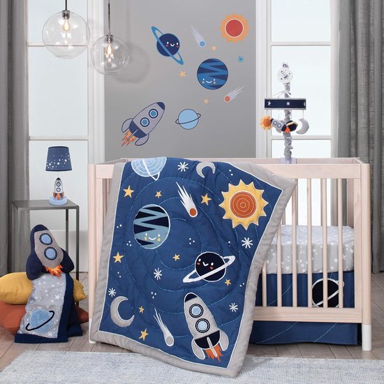 Kinderlamp Raket - Nachtlamp Sterren - Babykamer Verlichten - Raket met Sterrenschaduw - 40 Watt - Blauw/Zilver — afbeelding 3