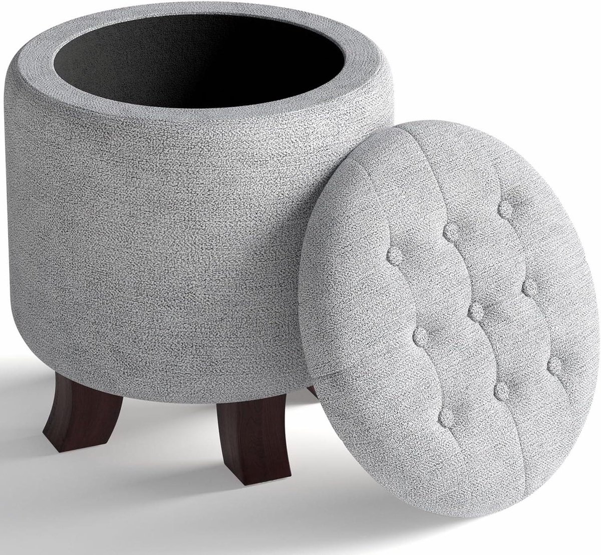 Opberg Poef - Voetenbankje Ottomaans - Ruimte Opruimen - Verborgen Opslagruimte - 39.4 cm Diameter - Grijs