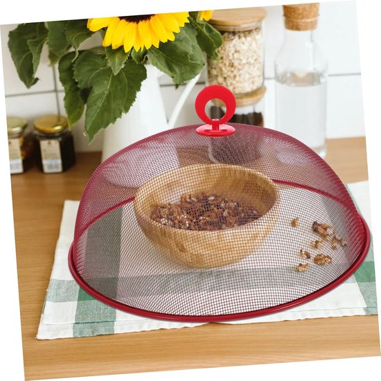 Rode ijzeren voedselklok 30cm - Ergonomisch handvat, transparant gaas, voor buiten — afbeelding 3