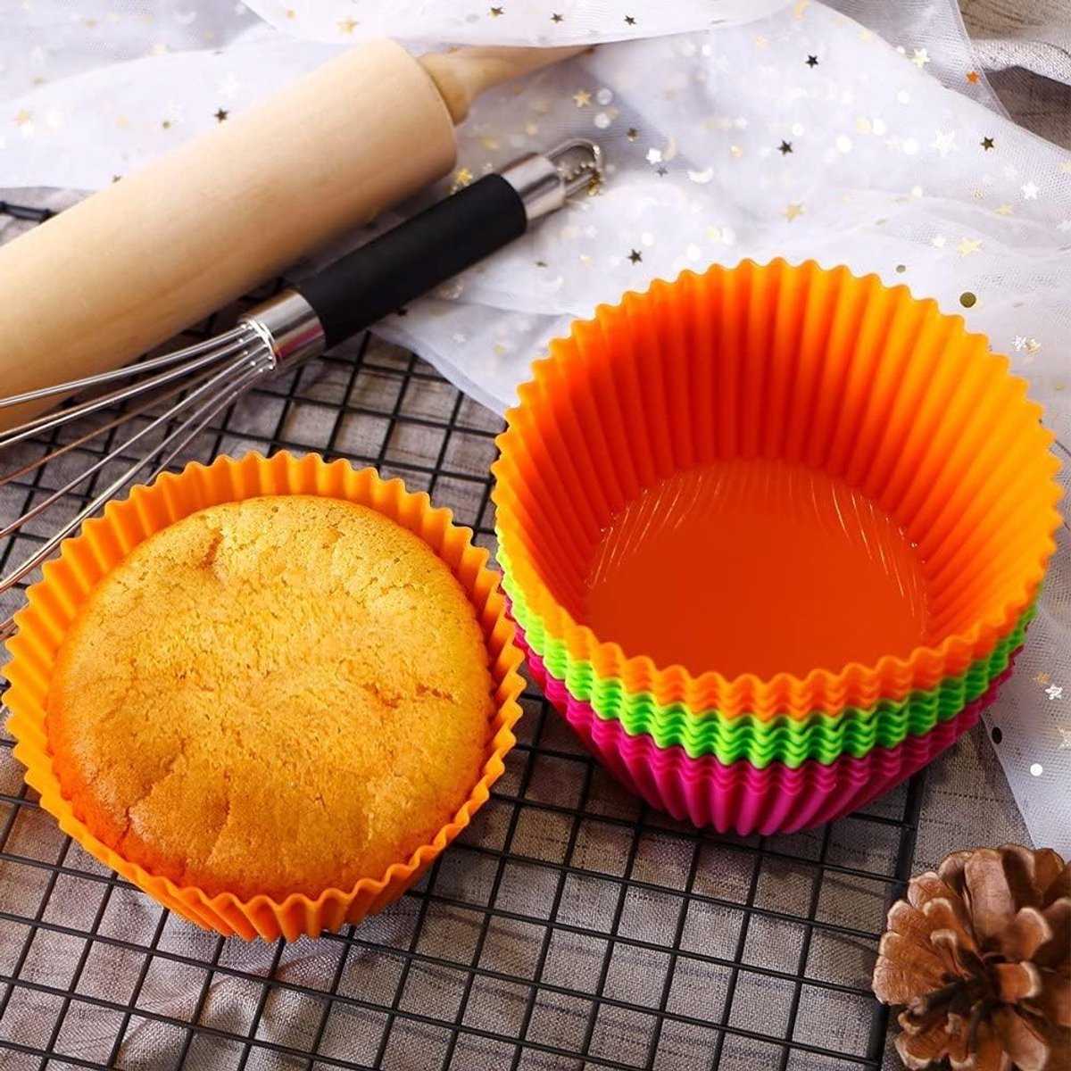 Siliconen Cupcakevormen voor Airfryer - Grote Muffinvormen 12 stuks 11 cm - Ideaal voor Taarten, IJs en Puddingen
