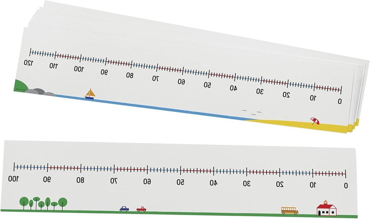 Nummerlijn Set - Oefenlijnen Leren - Rekenen en Tellen - Dubbelzijdig Schrijfbaar - 10 Stuks - Meerdere Kleuren