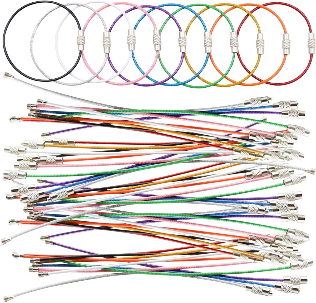 Multi-Purpose Sleutelhangers van 15 cm - 50 Stuks Kleurige Kabelringen met Draai Slot voor Sleutels, Bagagelabels en Accessoires