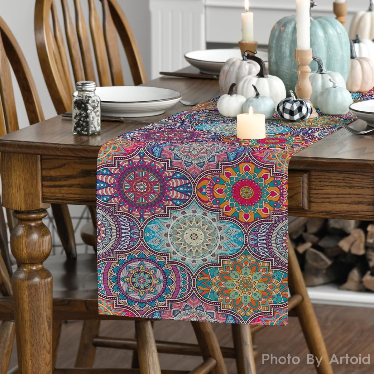 Tafelloper - Decoratieve loper - Tafeldecoratie - Levendig patroon - 40 x 300 cm - Lila