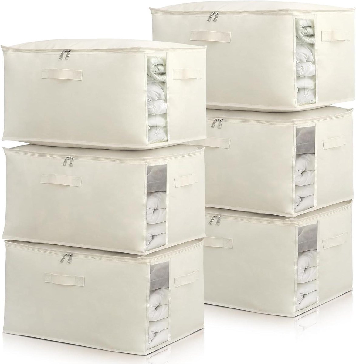 Opbergzakken - Kleding Containers - Ruimte Besparen - Stabiele Vorm - 6 Stuks 75L - Natuurlijk