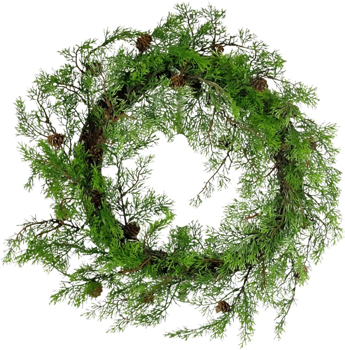 Easyplants | Kunstkrans Grenen 50cm groen | Zijde | Nepbloemen | groen | Onderhoudsvrij | Kant-en-klaar