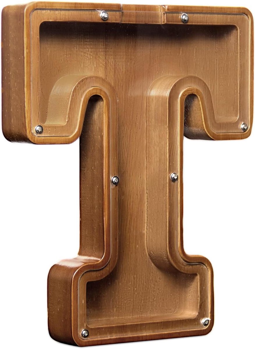 Houten Spaarpot - Geld Blik - Geld Besparen Leren - Gepersonaliseerd met Alfabet - 23 cm Hoog - Natuurlijk Hout
