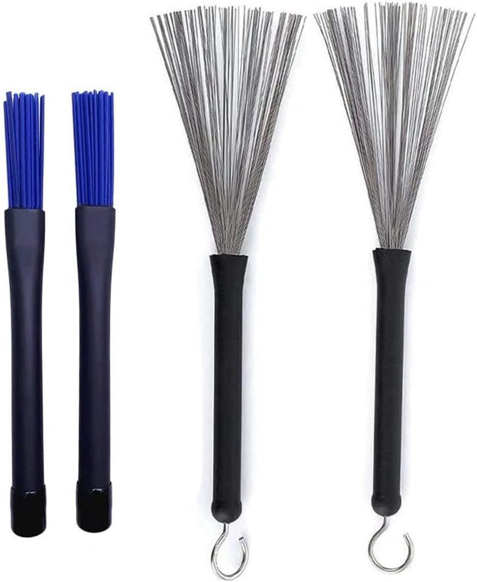 Drum Borstels Set - Jazz Borstels Nylon - Muziek Maken - Intrekbare Draadstokken - 2 Paar - Niet gespecificeerd