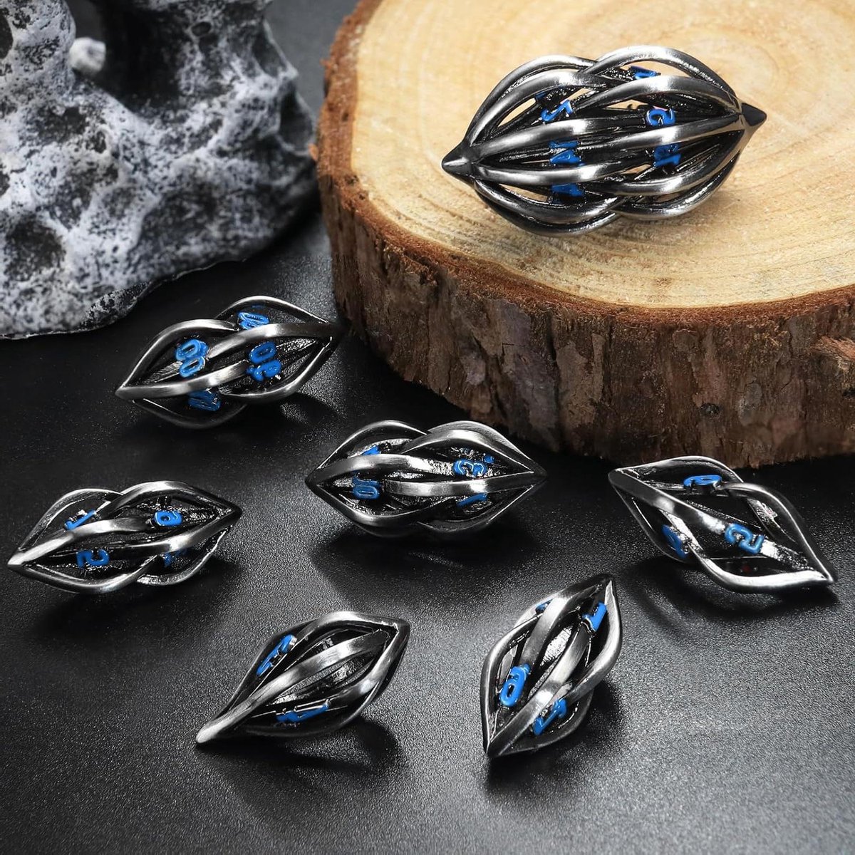 Dobbelstenen Set - Metalen Dobbelstenen - Tafelspellen Spelen - Holle Metalen Constructie - 7 Delig - Blauw