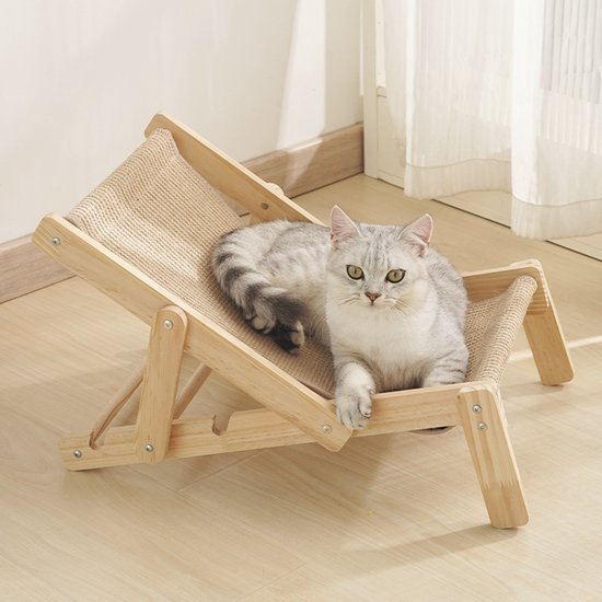 Lit griffoir en sisal pour chats - avec 4 positions réglables - chaise en sisal 2-en-1 pour chats - meuble à griffer pour chats d'intérieur, hamac avec planche à griffer - chaise longue pour petits animaux de compagnie