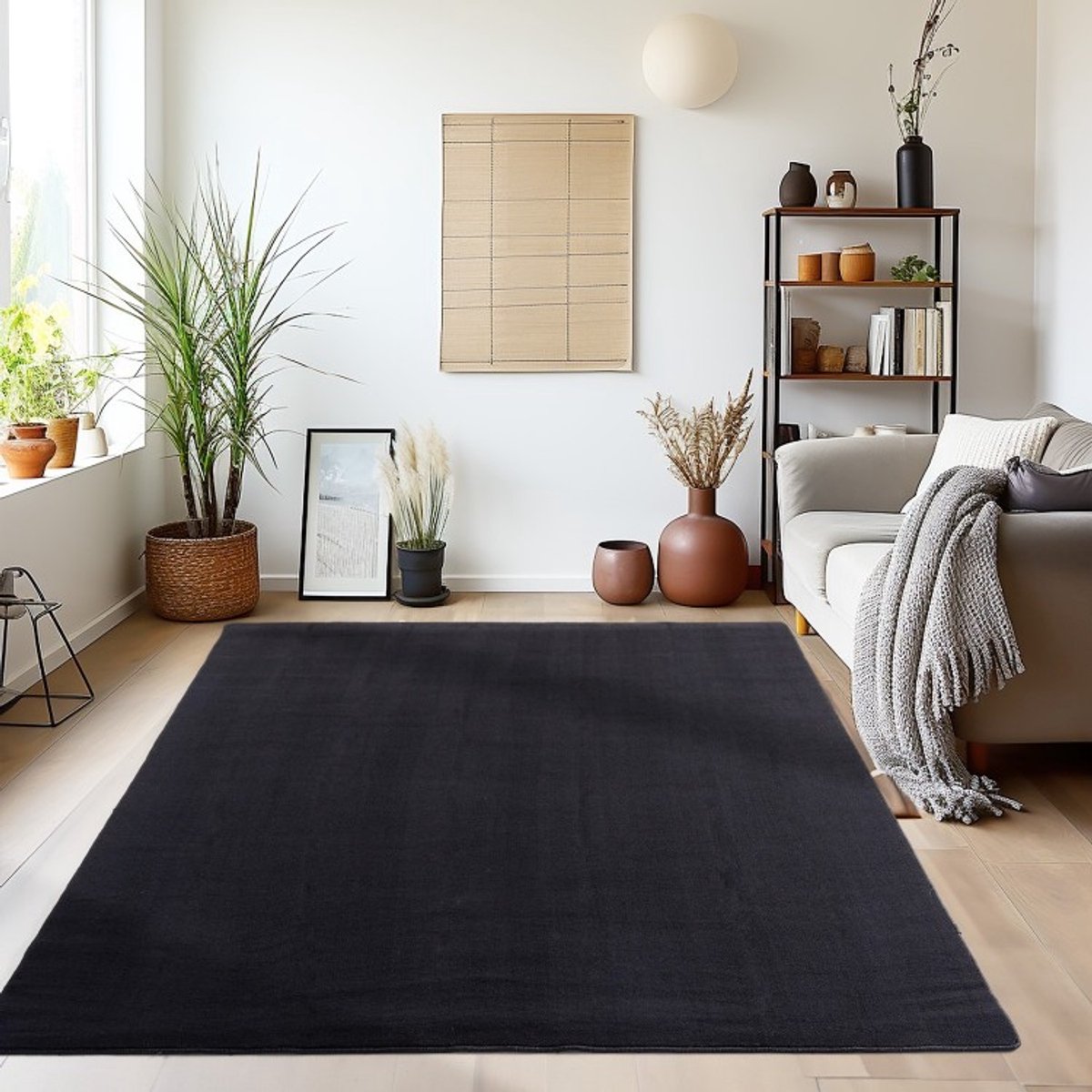 TapisTrend Designer tapijt Zwart 160x230 cm Binnenkleed, voor de woonkamer, duurzaam en slijtvast, platgeweven, natuurlijke uitstraling