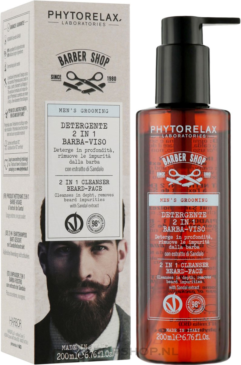 Phytorelax 2-in-1 Cleanser – Baard & Gezicht Reiniger – Baardshampoo & Gezichtsreiniger voor Mannen – met Sandelhout – 200ml