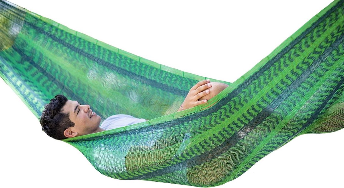 Mexicaanse Nethangmat - Meerpersoons Hangmat - Ontspannen in de tuin - Fijnmazig geweven katoen - 410 x 250 cm - Groen