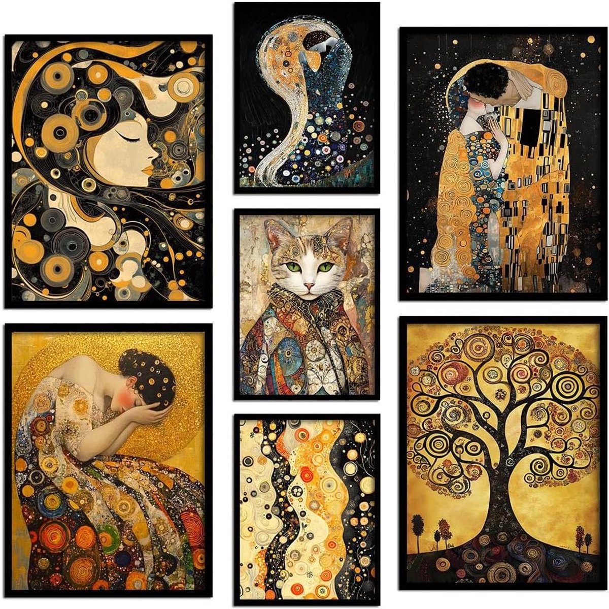 Poster Set - Wandprints Decoratie - Woonkamer Slaapkamer - 7 Delige Set - DIN A4 30x40 cm - Zwart
