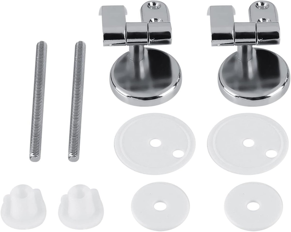 Hinged Lid Vervangingsscharnieren voor Toiletten - 2 Stuks - Chroom - Inclusief Bevestigingsmaterialen - Ideaal voor Badkamer en Hotel Reparaties