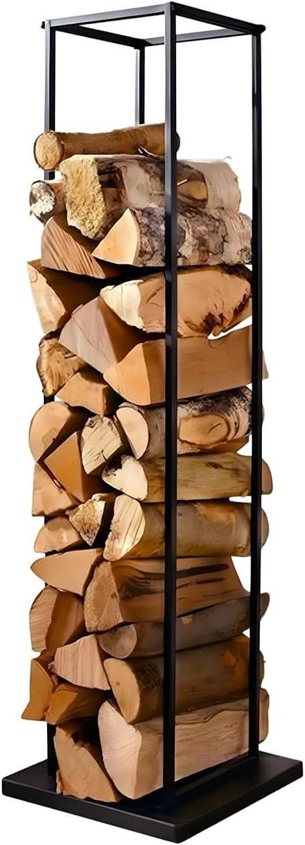 Brandhoutrek Metaal - Houthouder Oven - Haardhout Opslag - Verticaal Ruimtebesparend - 33x33x115 cm - Zwart