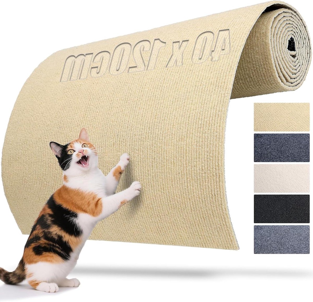 Krabmat voor katten - Krasplank muur - Meubels beschermen - Zelfklevend ontwerp - 120 x 40 cm - Kaki