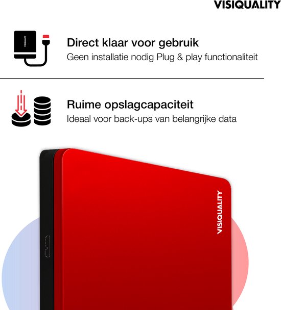 VisiQuality High-Speed Externe Harde Schijf 500 GB - Draagbare Harde Schijf USB 3.0 - Voor Windows & Mac - Xbox & PS4 games - Compact - Rood van Merkloos — afbeelding 2