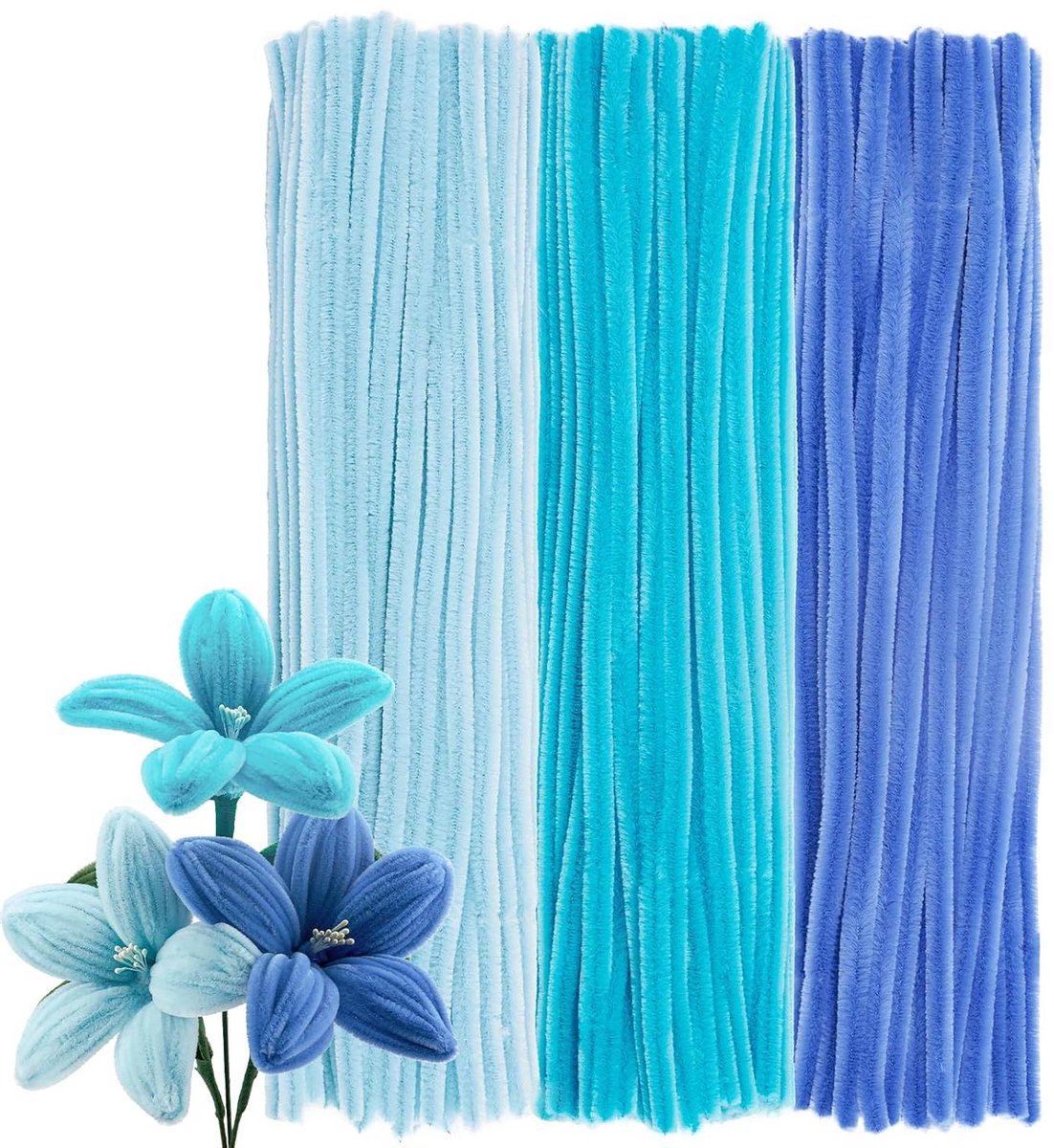 Chenilledraad Pastel Blauw - Pijpenragers Knutseldraad - Bloemen Maken - Dikke Pluizige Textuur - 30 cm Lang 8 mm Dik